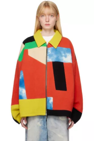 Blouson multicolore en cachemire à patchwork