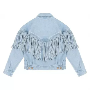denim jacket with exaggerated fringing in light blue