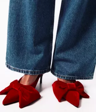 Velvet High-Heel Shoes With Bow