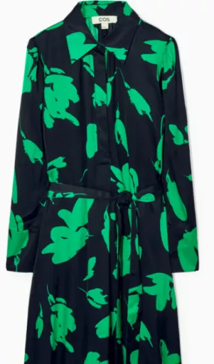 Belted Printed Midi Dress in Green