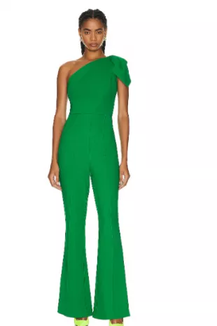 One-shoulder stretch-cady jumpsuit