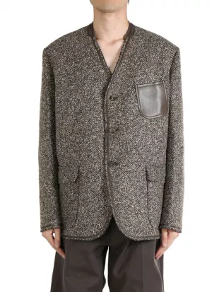 Brown Tweed Collarless Blazer