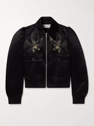 Embellished Cotton-Blend Satin Blouson Jacket