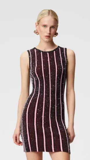 Ribbed Striped Mini-Dress with Sequins
