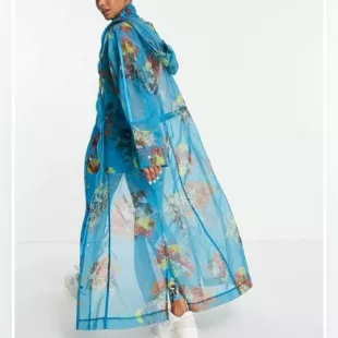 Printed Organza Jacket Floral Blue
