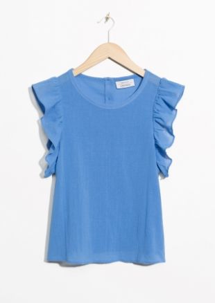 Ruffle Sleeve Cotton Top  | Blue