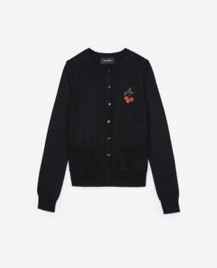Cardigan laine mérinos brodé