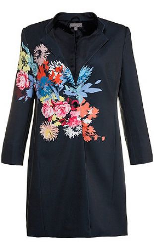 Veste longue, motif fleurs, col droit, bouton, manches longues, doublure | 71454870