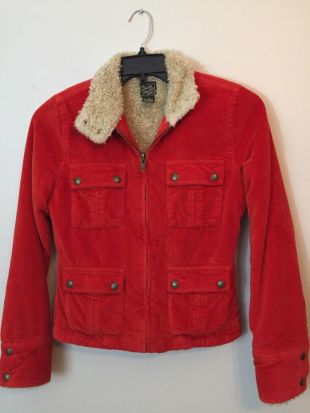 Lucky Brand Womens Corduroy Sherpa Jacket  Fitted Orange Zip Up Medium | eBay