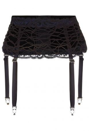 Black Leavers lace and soutache suspender belt