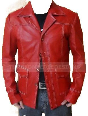 FIGHT CLUB Brad Pitt Veste en véritable cuir FC manteau rouge   | eBay
