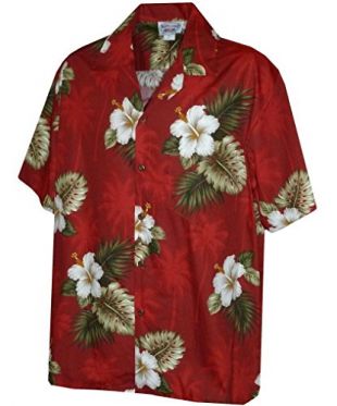 Pacific Legend Men's Hibiscus & Palm Hawaiian Shirt (2X, Red)