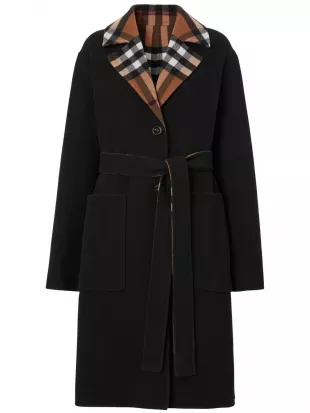 Check-pattern Reversible Wool Coat