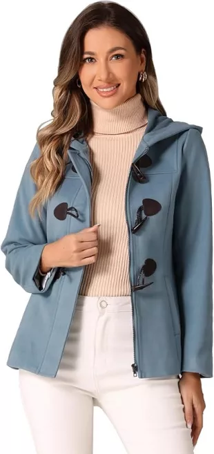 Caban à capuche court pour femmes avec fermeture à glissière à bascule et poches profondes Costume d'Halloween