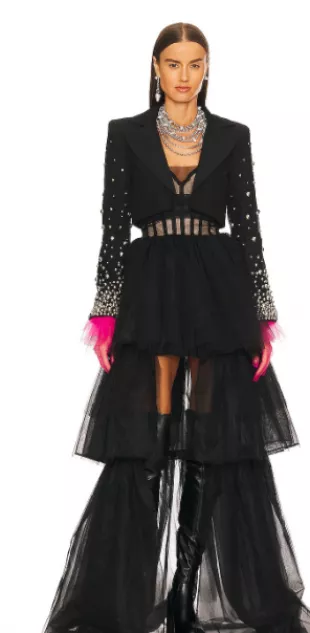 self-portrait ruffled sequined stretch-tulle midi dress Self Portrait Sequin-Embellished Tiered Dress