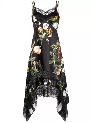 Floral-print Asymmetric Slip Dress