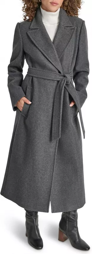 Women's Long Belted Faux-Wool