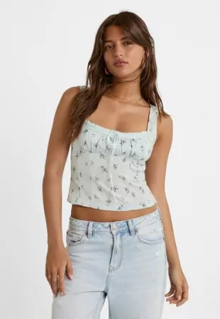 Printed Strappy Top With A Lace Trim
