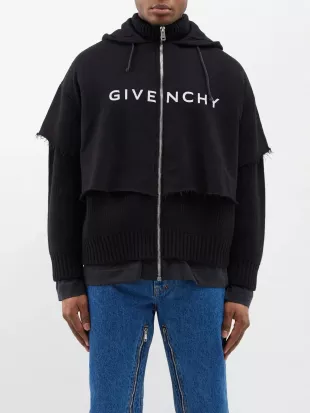 Black Layered Sweater Zip Hoodie