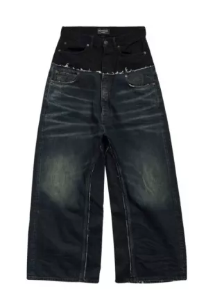 Dark Indigo Layered Cut Up Baggy Jeans