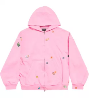 Pink Fruit Sticker Zip Hoodie
