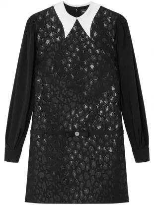 Leopard Long Sleeve Jacquard Minidress