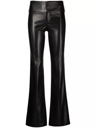 Pantalon En Cuir Vert évasé Avec Poches Patchées SPRWMN Taille S - Neuf Avec étiquettes, Style Tendance
