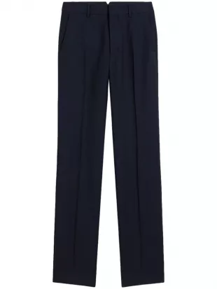 Navy Blue Wool Cigarette Pants