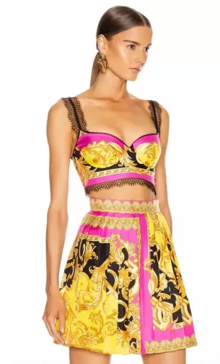 Fuchsia Barocco Femme Print Lace Bralette