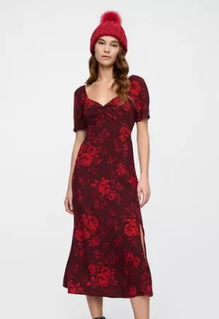 knee length dresses for ladies PROJECT GAP LENZING ECOVERO Puff Sleeve Midi Dress — GAP  (International)