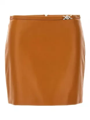 Medusa Leather Mini Skirt In Brown
