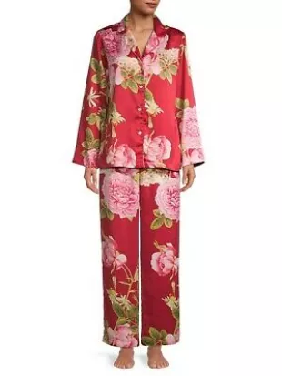 Silky Pajama Set Red Floral Print