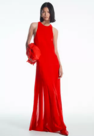 H&M - Pleated Racer Neck Maxi Dress