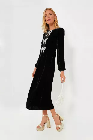 Camille Bow-embellished Velvet Midi Dress