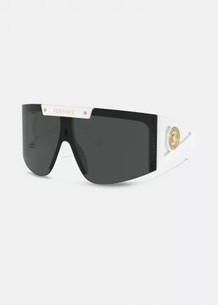 Medusa Icon Shield Sunglasses in White
