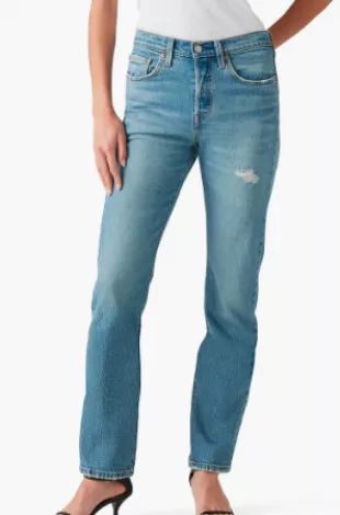 501 High Waist Distressed Straight Leg Jeans