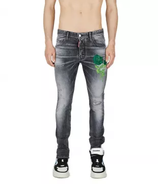 Straight-Leg Floral Print Skinny Jeans