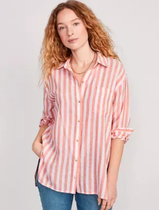Oversized Striped Linen-Blend Boyfriend Shirt