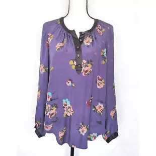 Purple Silk Floral Shirt Long Sleeve