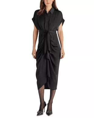 Tori Tie Waist Satin Midi Shirtdress