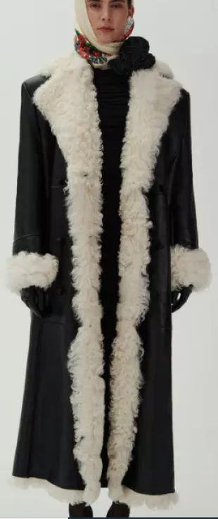 Double Breasted Shearling Coat in Black