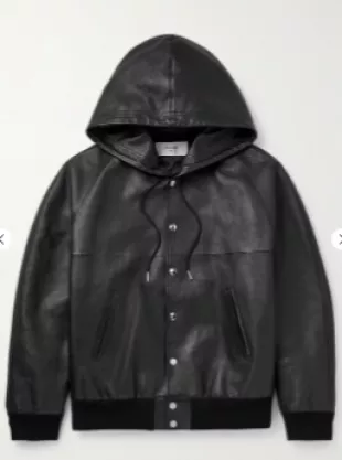 Printed Leather Hooded Blouson Jacket