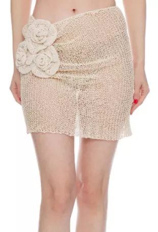 Netted Crochet Ruched Mini Skirt in Cream