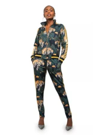 USA Victorious Women's Jungle Floral Tiger 2 Piece Tracksuit Set