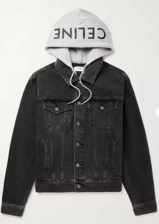 Logo-Print Cotton Jersey-Trimmed Denim Hooded