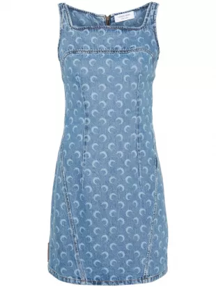 Crescent-Moon-Print Mini Dress