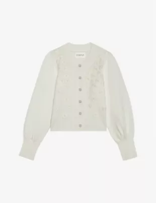 Mareina Flower-Embossed Knitted Cardigan