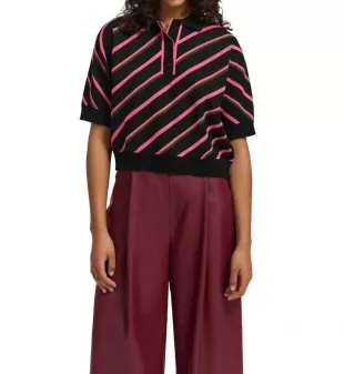 Farfalla Knitted Stripe Polo In Black/neon Pink/khaki In Multi