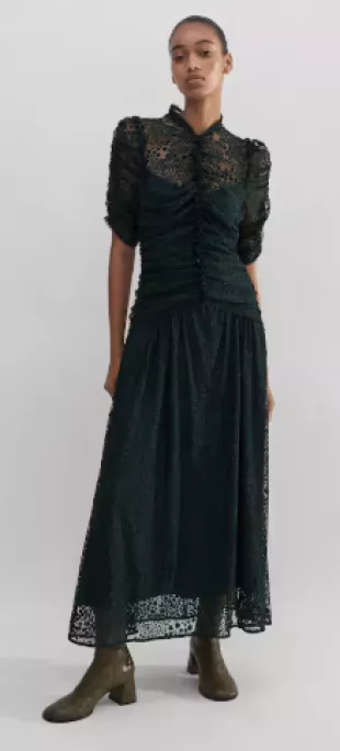 Botanical Lace Ruched Maxi Dress