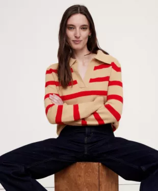 Bonnie Rugby Cropped Cashmere Sweater Sand/Rose main image 1
